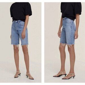 AGOLDE 90's Pinch Waist Raw Hem Short in Marquee Button Fly Raw Hem Size 23